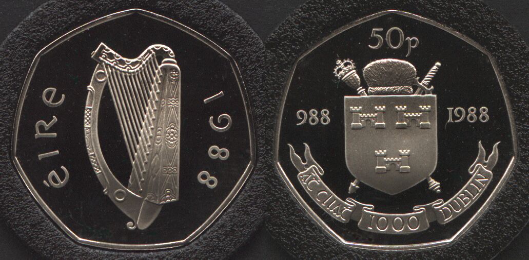 1988 Proof Dublin Millennium 50 Pence