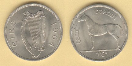 with Harp and Salmon! 1964 Ireland Uncirculated 2 Shilling Florin