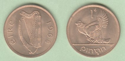 Irish harp Stylized bird #1 Details about   Ireland Republic 1976-1 Penny Bronze Coin 